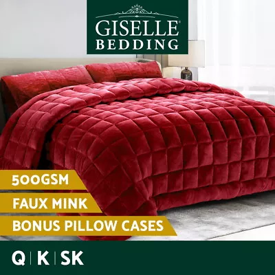 Giselle Faux Mink Quilt Throw Blanket Plush Queen King SK Comforter Winter Warm • $84.95