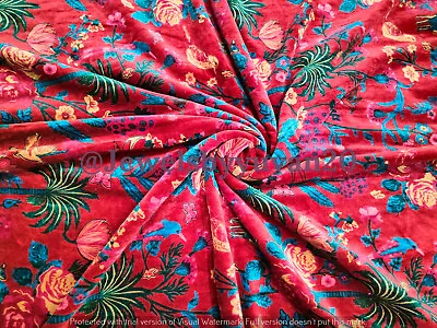 By The Yard Floral Print Velvet Hippie Upholstery Red Dress Making Velvet Fabric • $69.99