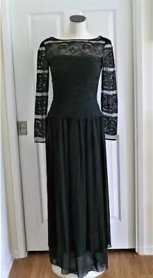 Oscar De La Renta Black Silk Chiffon & Point D-Esprit Lace Formal Gown Vtg 10 S • $194.99