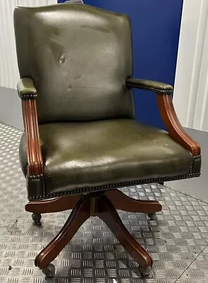 Chesterfield Green Leather Gainsborough Swivel Office Study Chair  • £175