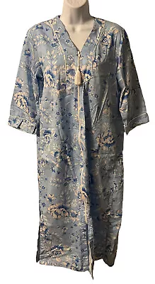 *Mint* MISS ELAINE S Full Zip Tassel Pockets Blue Floral Long Robe LOOKS UNWORN • $17.12