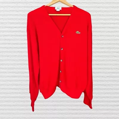 Vintage IZOD Lacoste Sweater Men's Large Red Cardigan USA Orlon Acrylic Gator • $26.99