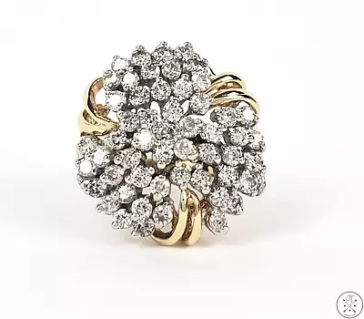 14k Yellow Gold Cluster Ring With 2 Ctw Diamonds Size 6.5 • $1399
