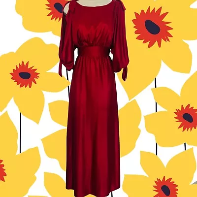 70s Vintage Red Maxi Dress Gown Union Made Size 8 Medium Med • $62