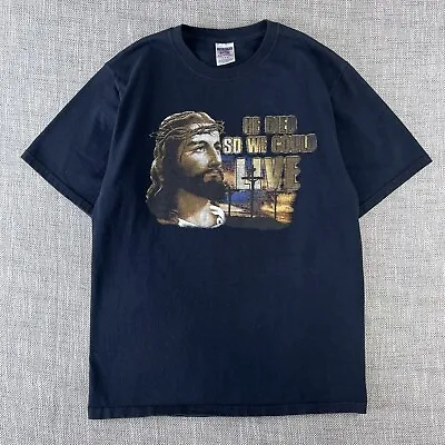 Vtg Y2K Jesus Face Crown Of Thorns T Shirt M Cross Christian Religious Grunge • $23.95