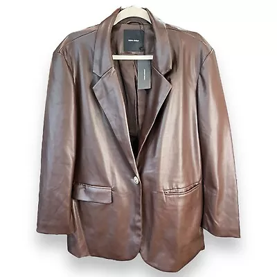 Vero Moda Blazer Size M Olivia Faux Leather Blazer In Coffee Bean Pockets NWT • $49.43