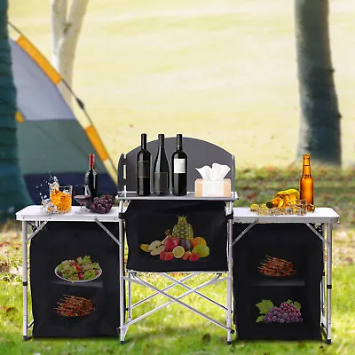 Camping Cupboard Foldable Outdoor Kitchen Storage Unit Cook Station & Windshield • £72