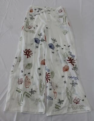 $39.99 • Buy Zara Women's Full Length Mid-rise Embroidered Pants SO3 White Small NWT