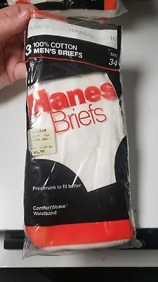 NEW VINTAGE 1989 HANES 3 Pack Of Mens Size 34 White Cotton Briefs Underwear  • $24.99