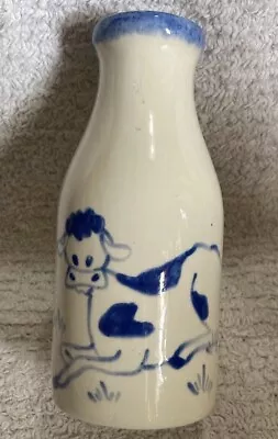 Blue Dairy Cow Pottery Milk Jug Artist Signed MCM Vintage Handmade Hand Painted • $9.99