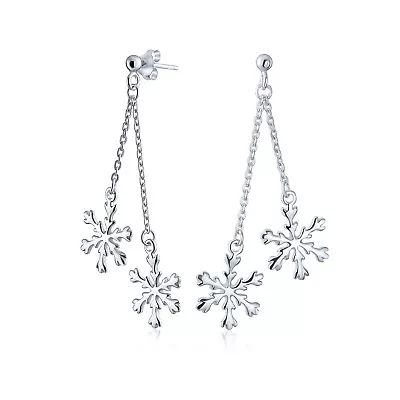 Christmas Snowflake Drop Dangle Tassel Earrings .925 Sterling Silver • $24.99