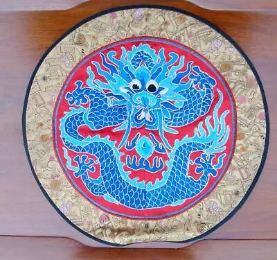Vintage Chinese Silk Embroidered Embroidery Round Couched Dragon 13 Inches • $75