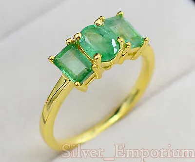 Natural Zambian Emerald Gemstone 14K Yellow Gold Plating Wedding Ring For Women • $88.99