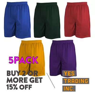 5 Pack Mens Casual Basketball Shorts Plain Mesh Shorts Gym Fitness Work Out P.e • $35.95