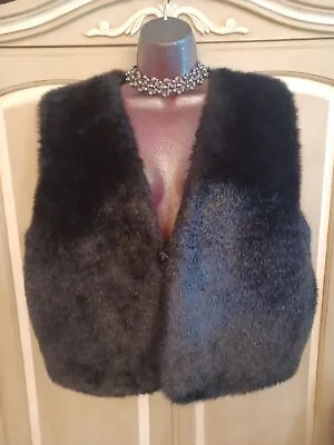 Faux Mink Fur Vest Womens Black Lined Wool Blend Size XL 43 Bust  • $24.99