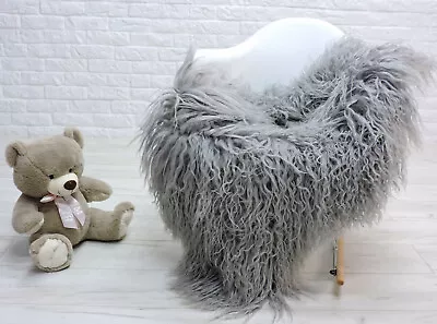 Real Icelandic Sheepskin Rug Curly Hair Mongolian Style Grey Shag Rug 33 • $126.16