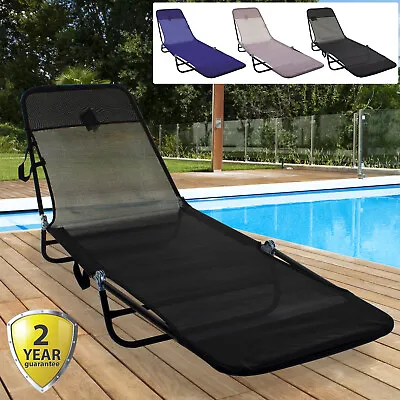 Sun Lounger Outdoor Garden Patio Recliner Bed Adjustable Back Foot Rest Chair • £44.99