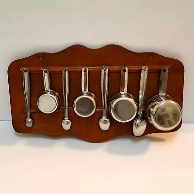 Vintage Wood Measuring Cup Spoons Hanging Rack Holder • $45