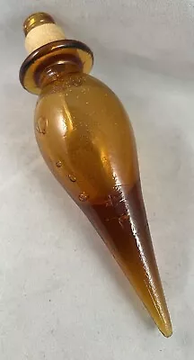 Large MCM Italian Amber Glass Bottle Stopper 7.25” Tall X 2” Wide • $45