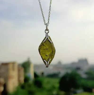 Genuine Czech Republic Moldavite Rough Pendant Natural Gemstone Silver Jewelry • $25.99