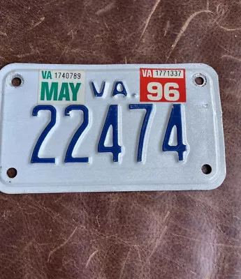 Virginia Motorcycle License Plate. 1996 VA 5 Digit 🏍 Tag # 22474 • $15.75