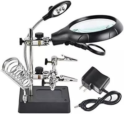 Desktop LED Lighted Magnifying Glass Soldering Station 2.5X 7.5X 10X Helping Ha • $20.85