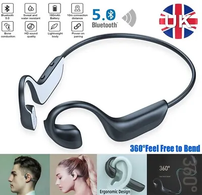 Bone Conduction Earphones Wireless Bluetooth Headset Sport Waterproof Headphones • £8.99