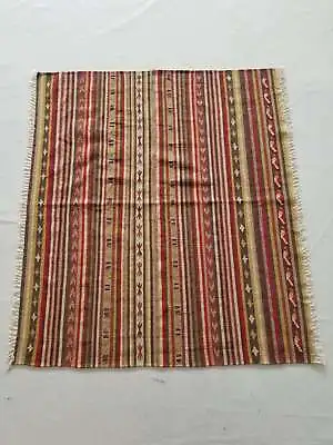 Vintage Handmade Traditional Striped Multicolor Kilim Floor Rug Carpet 137x121cm • £100
