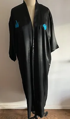 Vintage Satin Japanese Robe Embroidery Dragon Metallic Open Black One Size 56” L • $85