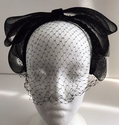 Vintage Headpiece Black Bow With Veil 1950s • $89