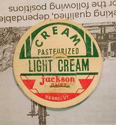 Jackson Dairy Pasteurized Light Cream Barre Vermont Milk Cap • $57