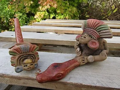£17.99 • Buy Fair Trade Hand Carved Made Ceramic Ornamental Mayan Maya God Mask Pipe