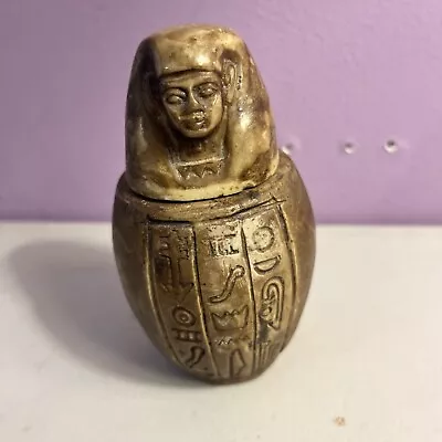 Egyptian Canopic Jar Imsety (Human) Son Of Horus 4 3/4” Tan Brown Hieroglyphs EC • £6.75