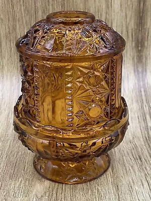 Vintage Amber Fairy Lamp Indiana Glass Stars And Bars Candle Tea Votive Light • $20