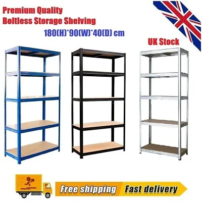 Boltless 5 Tier Racking  Garage Shelving Storage Shelves Steel Unit 180X90X40 CM • £22.85