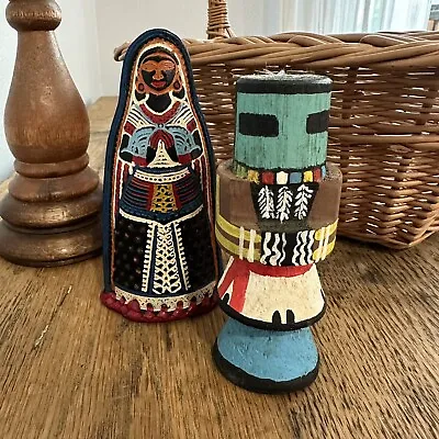 Vintage Kachina Native American Painted Wood Carving + Hand Painted Leather Doll • $31