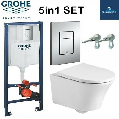 Rimless Toilet Wall Hung Pan Soft Seat Grohe Concealed Frame 1.12 3877220A  Chro • £287