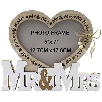 £6.71 • Buy Heart Mr & Mrs Engraved Wooden Photo Frame Gifts For Wedding Newly-wed Couple