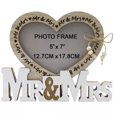 Heart Mr & Mrs Engraved Wooden Photo Frame Gifts For Wedding Newly-wed Couple • £6.71