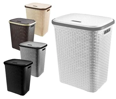 Large Laundry Basket Washing Clothes Storage Hamper Rattan Style Plastic Basket • £17.99