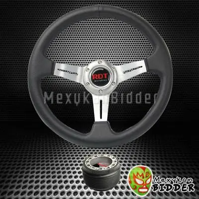 Black/Chrome 330mm Deep Dish Steering Wheel &Hub Adapter W/Horn Integra 90-93 DA • $57.49