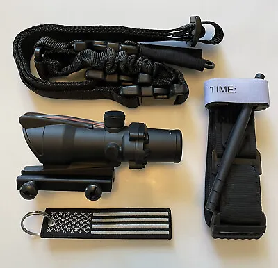 4x32 ACOG RED Chevron BDC Scope Reticle Fiber Optic Scope + Sling Keychain IFAK • $99.99