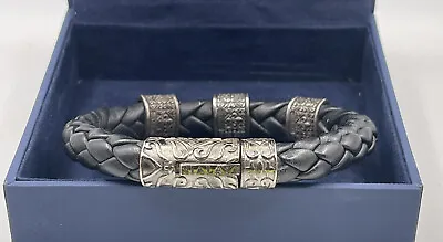 Nialaya Mens Skullbead/Fleur De Lis Sterling Silver 925 Bracelet Leather #2 • $580.99