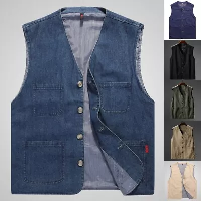 Mens Loose Sleeveless Vest Men Fishing Comfy V Neck Vests Jackets Casual Outwear • £20.81