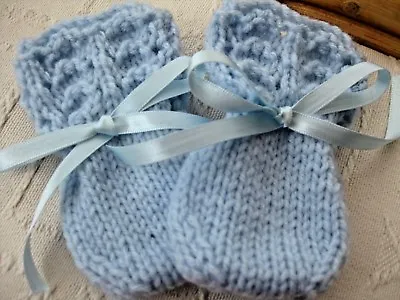 Lovely Hand Knitted Baby Mittens In Blue Size 0-3 Months (6) • £3.30