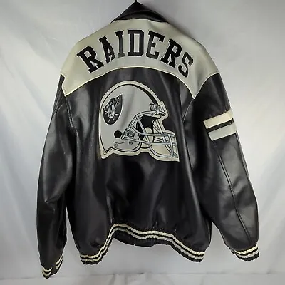 Vintage NFL Oakland Raiders Leather Jacket Coat Mens XXL 2XL Helmet Stripe Patch • $194.95