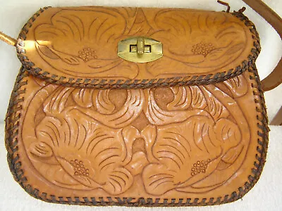 Vintage 1950's Hand Tooled Leather Purse Handbag • $18.50