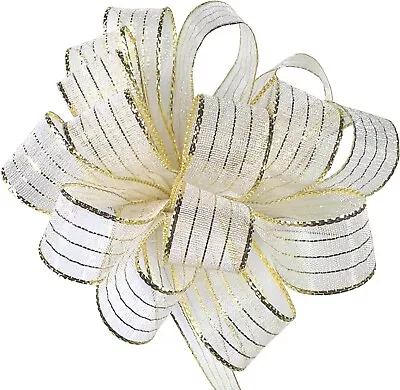 Metallic Gold Sheer White Ribbon - 5/8  X 50 Yards Gold Edged Christmas Wreath • $14.95