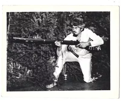 C1952 Man Dressed Up Costume Musket Fur Hat Cowboy Snapshot Photo • $4.99