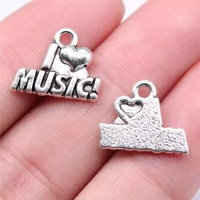 Free Ship 140 Pcs Antique Silver I Love Music Charms Pendant 17x13MM B16259 • $13.94